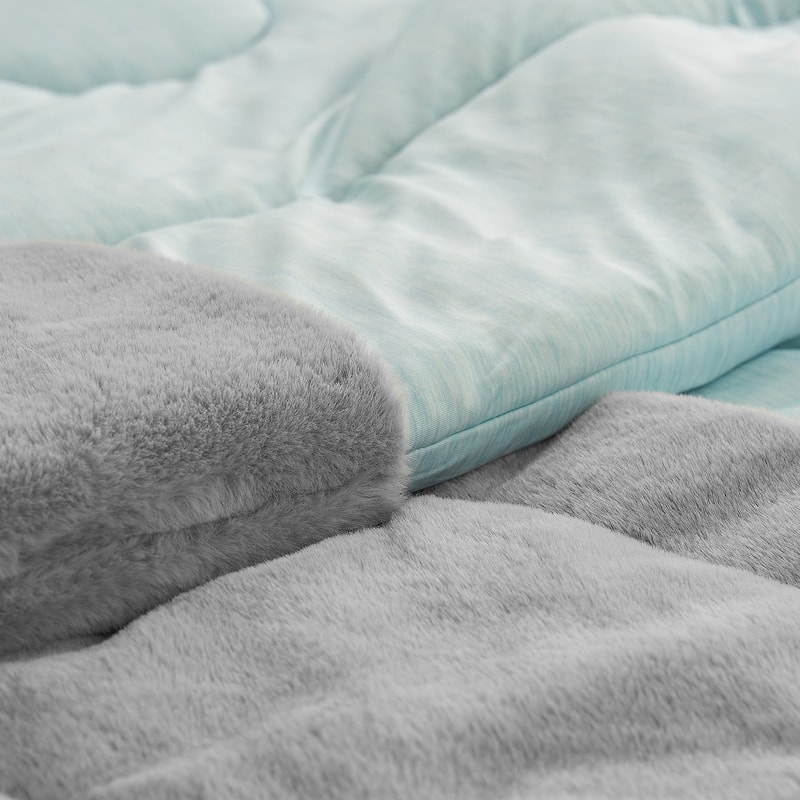 Opposites Attract® - Coma Inducer® Oversized Comforter Set - Plush Koala Gray + Cooling Caribbean Green