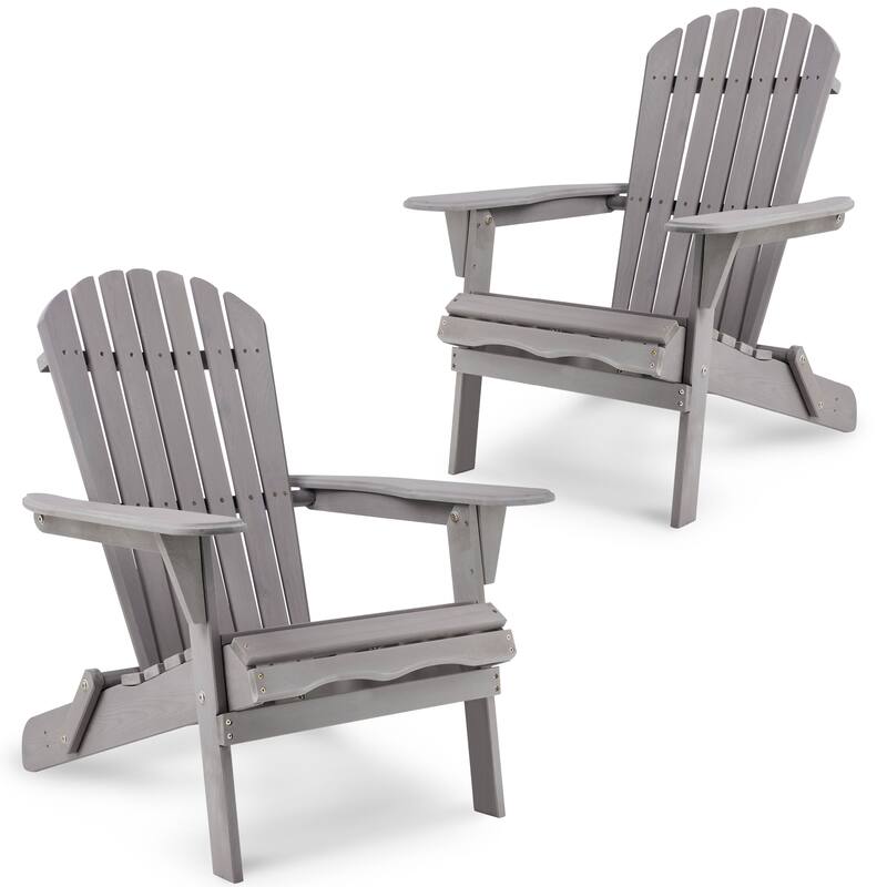 Set of 2 Solid Wood Foldable Adirondack Chairs with Wide Armrests for Outdoor Patio Seating - 19.5”L x 31"W x 36" H