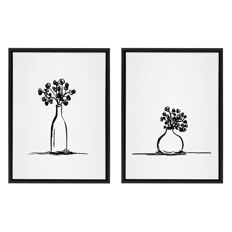 Kate and Laurel Sylvie Vase Canvas Set by The Creative Bunch Studio - 2 Piece 18x24 - Plastic - Black