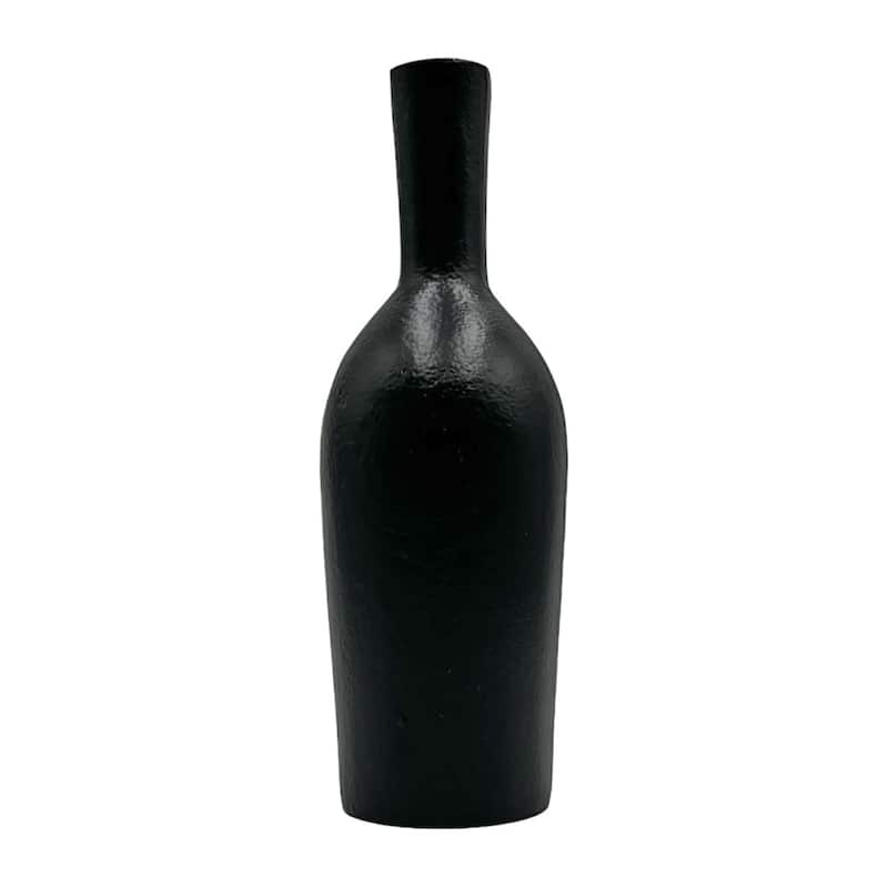 12 Inch Tall Decorative Handmade Aluminum Bottle Flower Vase - Black