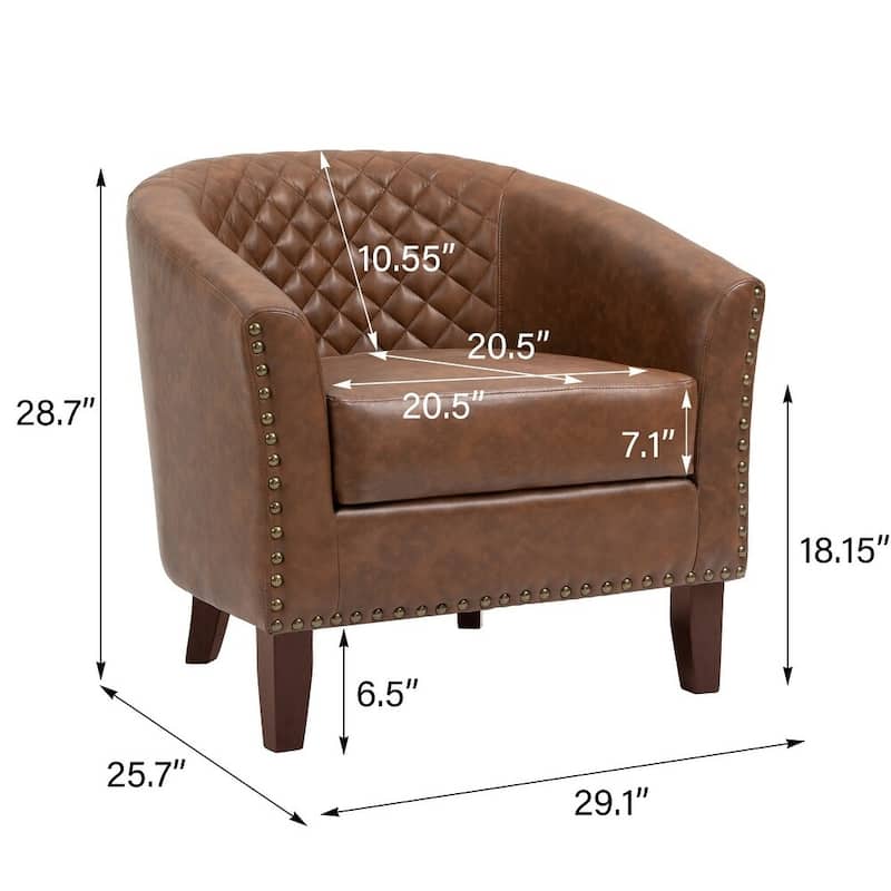 Faux Leather Tufted Nailheads Upholstered Barrel Accent Chairs