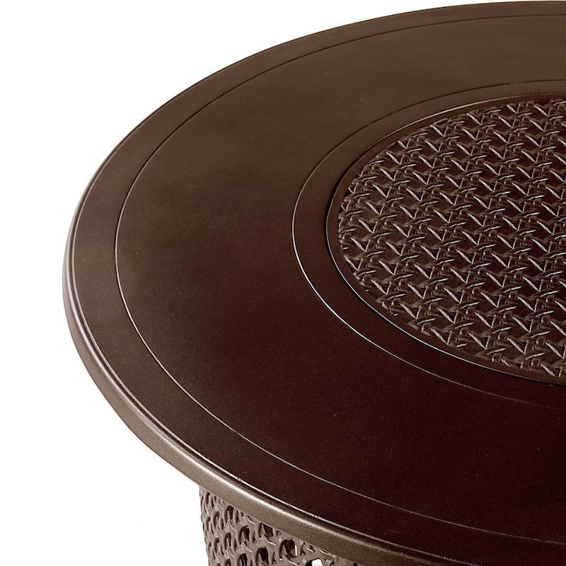 Round 44 in. x 44 in. Aluminum Propane Fire Pit Table with Glass Beads, Two Covers, Lid, 57,000 BTUs - N/A
