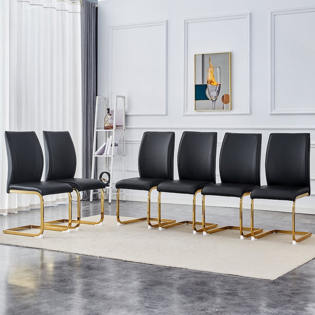 Luxury Simple Arch Chair - Set of 6 PU Material High Resilience Dining Chair with Arched Metal Leg