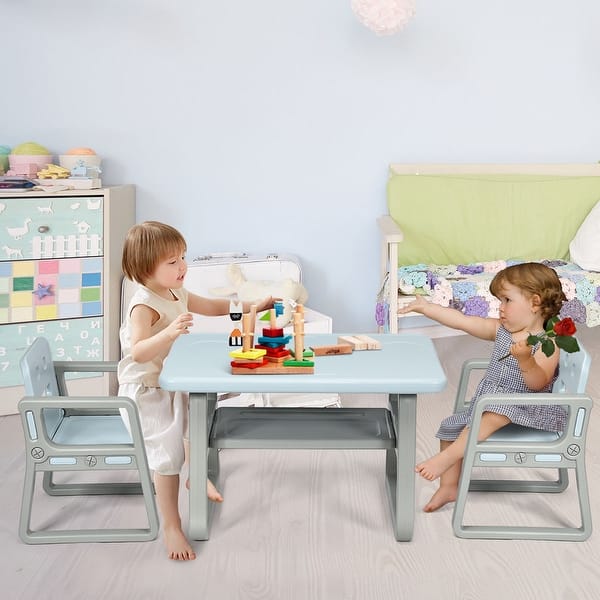 Gymax Kids Table And 2 Chairs Set Toddler Table W Storage Shelf For Overstock 28534310