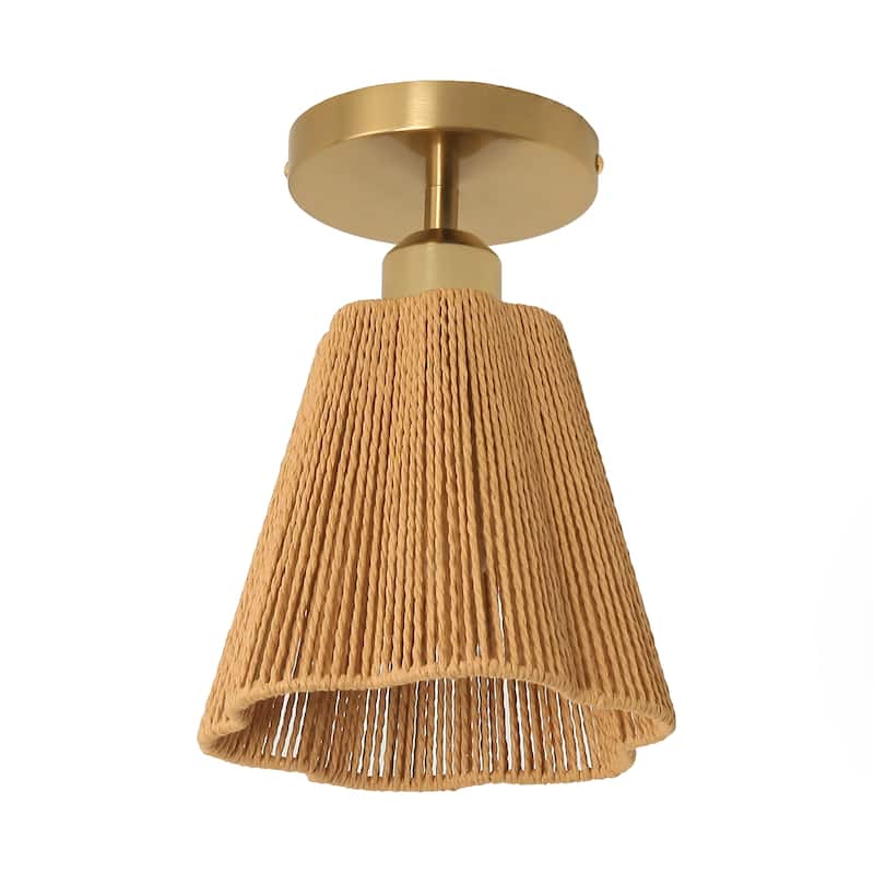 1-Light Brown Paper Rope Boho Semi-Flush Mount Ceiling Light
