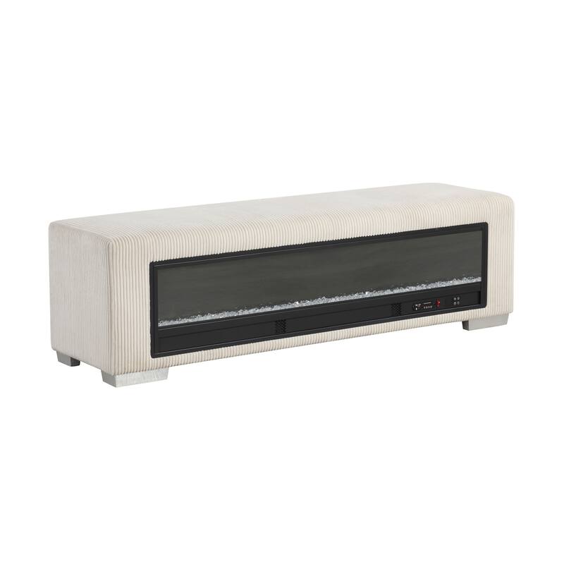 Furniture of America Goffney Chenille Bench with Fireplace Simulator and Bluetooth Audio