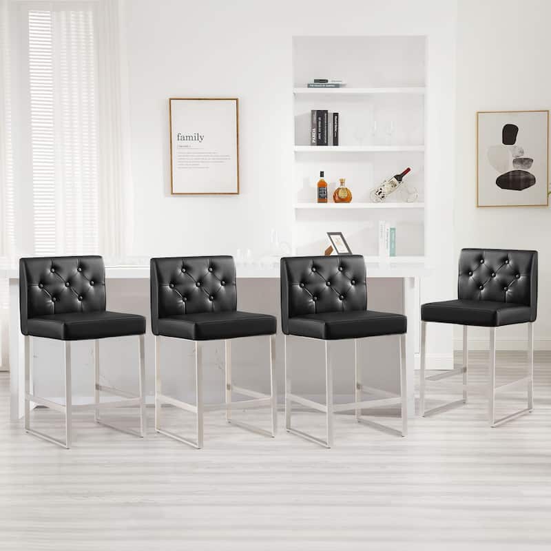 25" Faux Leather Upholstered Counter Height Bar Stools - 36.6"H x 18.9"W x 20.3"D