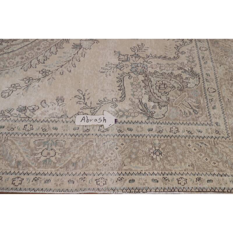 Distressed Tabriz Persian Vintage Area Rug Handmade Beige Wool Carpet - 6'7" x 9'4"