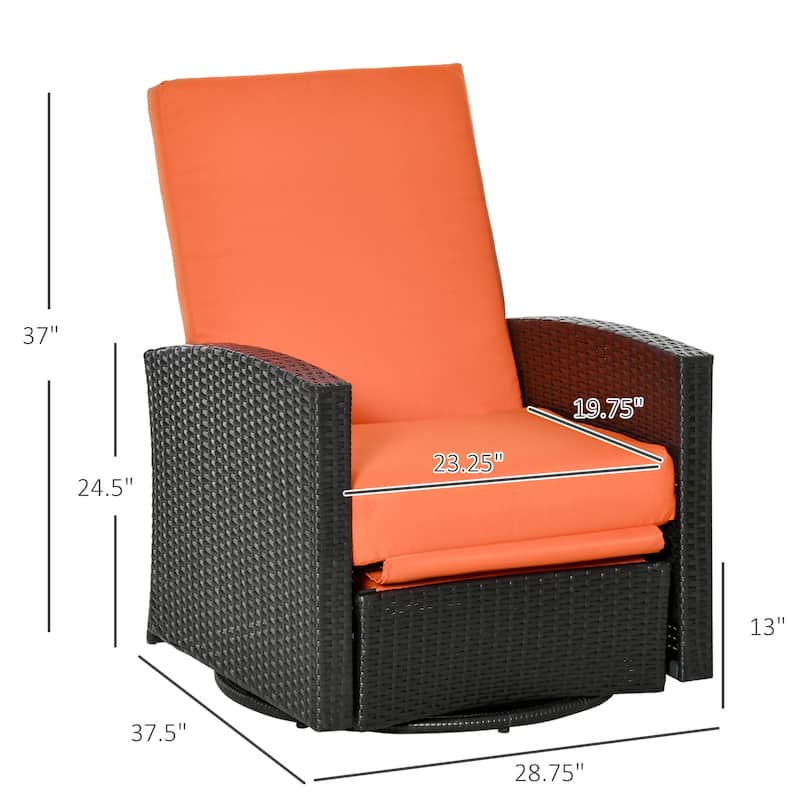 Outsunny Outdoor Cushioned Swiveling PE Wicker Recliner Chair