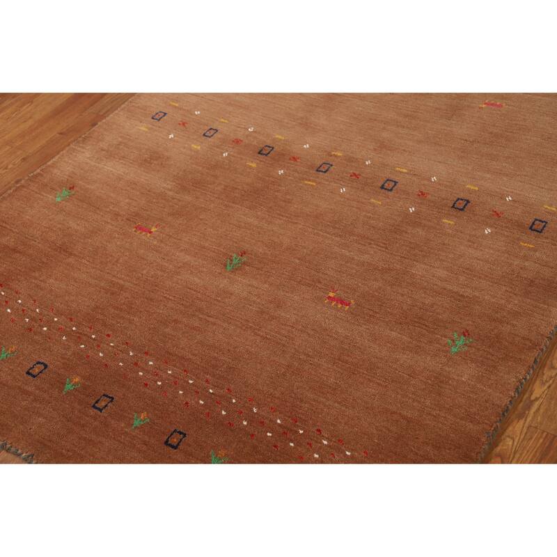 Hand Knotted Oriental 100% Wool Carpet Tribal Animal Pictorial Brown Gabbeh Area Rug - 5' 10'' X 4' 0''