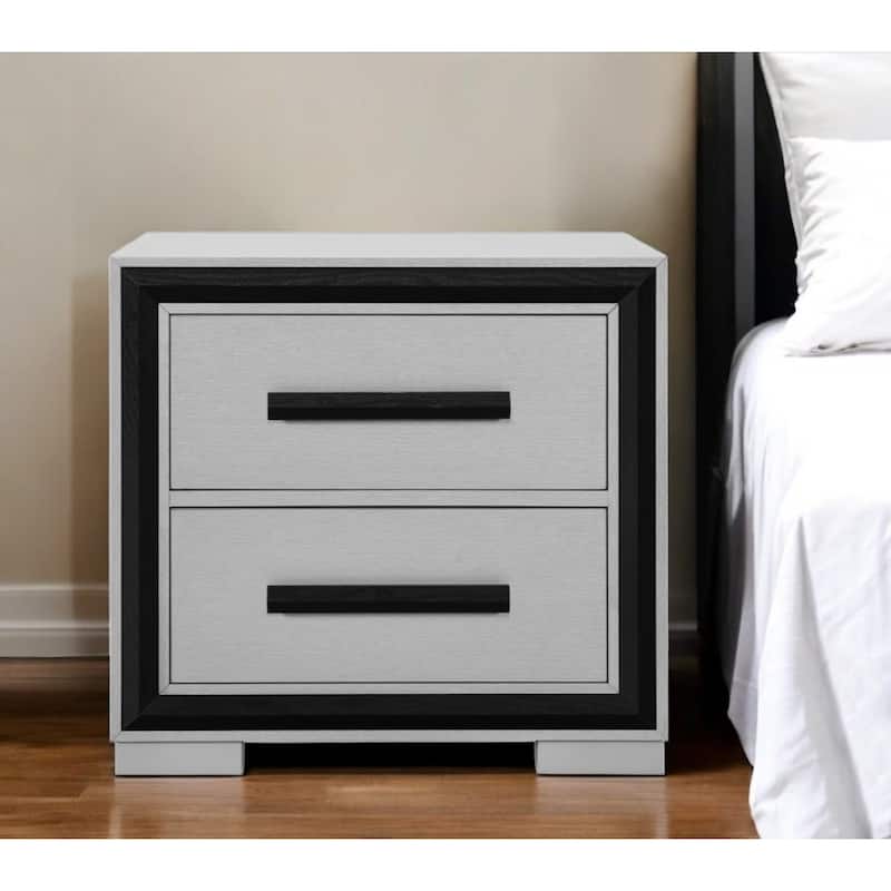 25" Gray and Black Two Drawer Wood Nightstand - Gray - 2-drawer