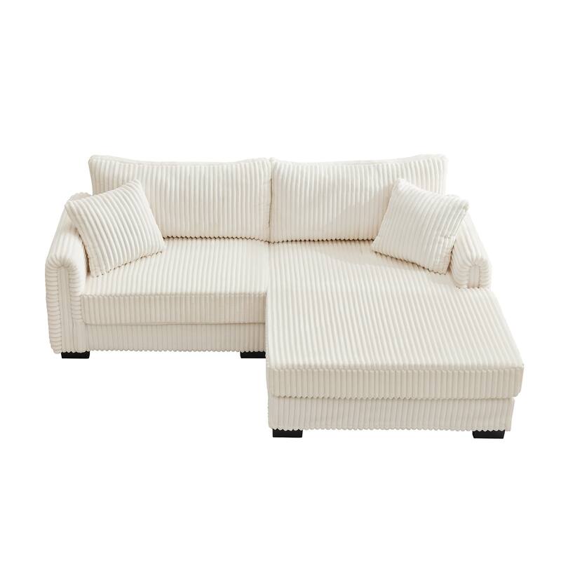 L-Shaped Sofa, 2 Seater Modular Sectional Sofa with Convertible Chaise, USB Ports, Corduroy Couch with Oversized Side Pocket