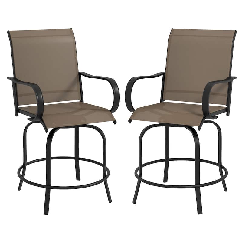 Outsunny Outdoor Bar Stools Set of 2 with Armrests, 360° Swivel Bar Height Patio Chairs with High-density Mesh Fabric, Steel