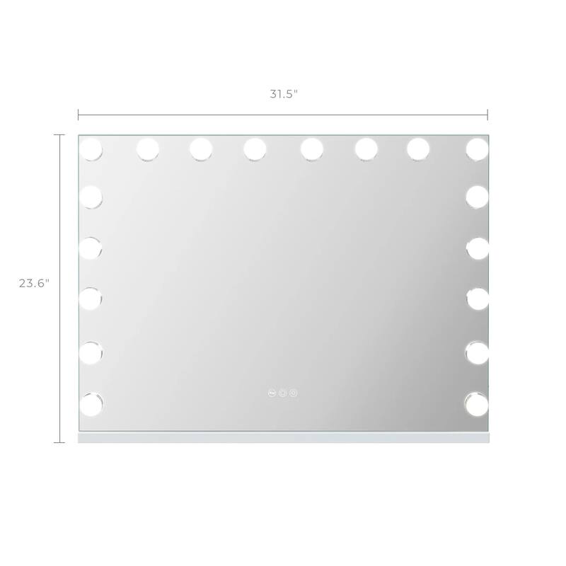 31.5"x 22.8"USB Charging Lighted Makeup Mirror with 18 LED Dimmable Bulbs,3 Color Lights Cosmetic Mirror for Tabletop and Wall