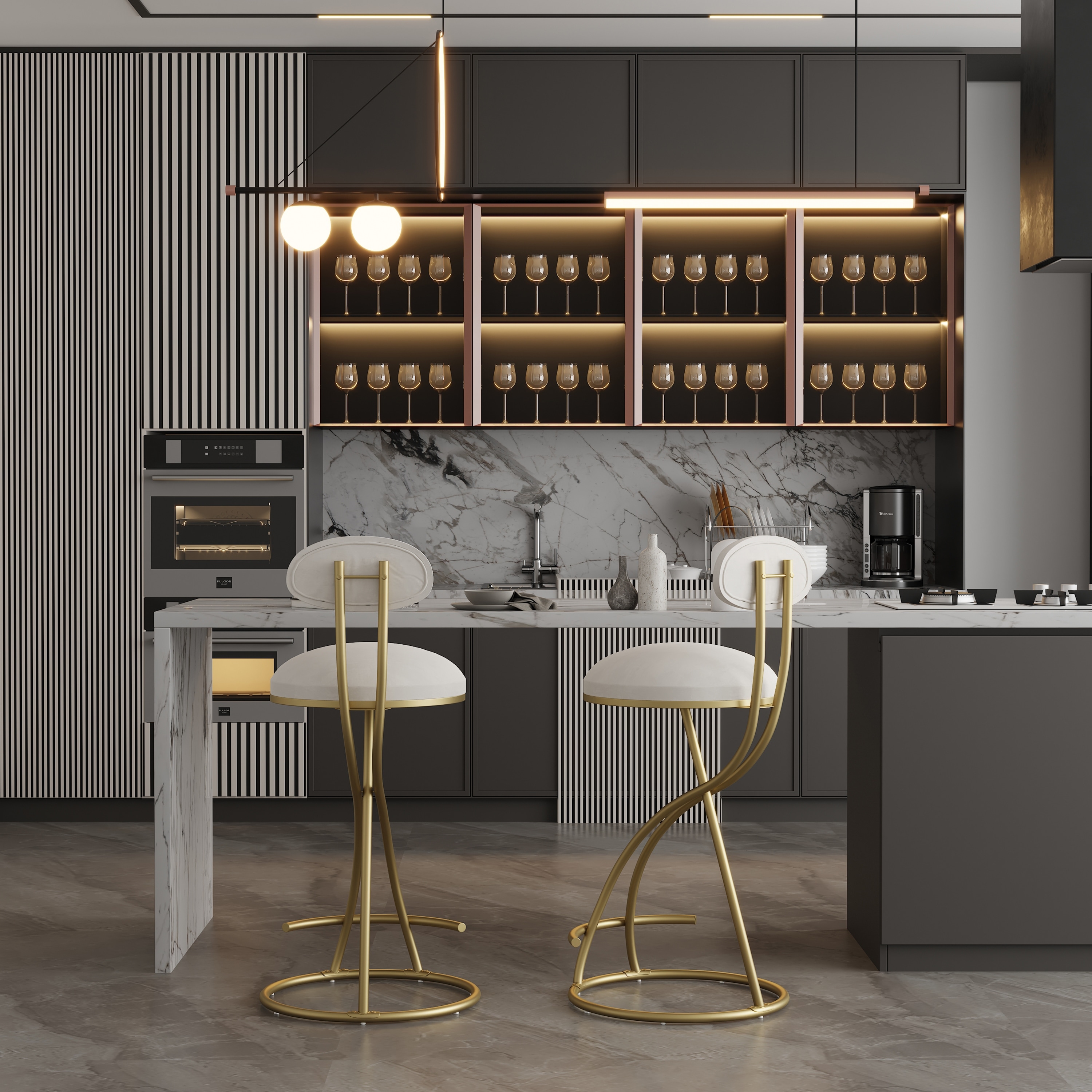 Bar Stools Upholstered Counter Height Barstools for Kitchen Island Set of 2