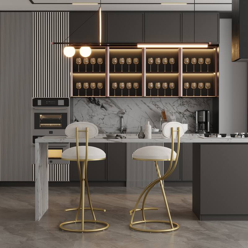 GDFStudio - Lunara Velvet Upholstered Armless Counter Height Bar Stool with Metal S-Shaped Legs and Circular Backrest, Set of 2