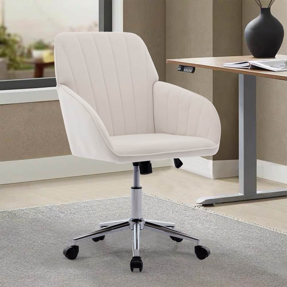 Velvet Home Office Chair, Ergonomic Swivel Study Desk Chair, Upholstered Vanity Chair with Backrest Seat and Metal Base