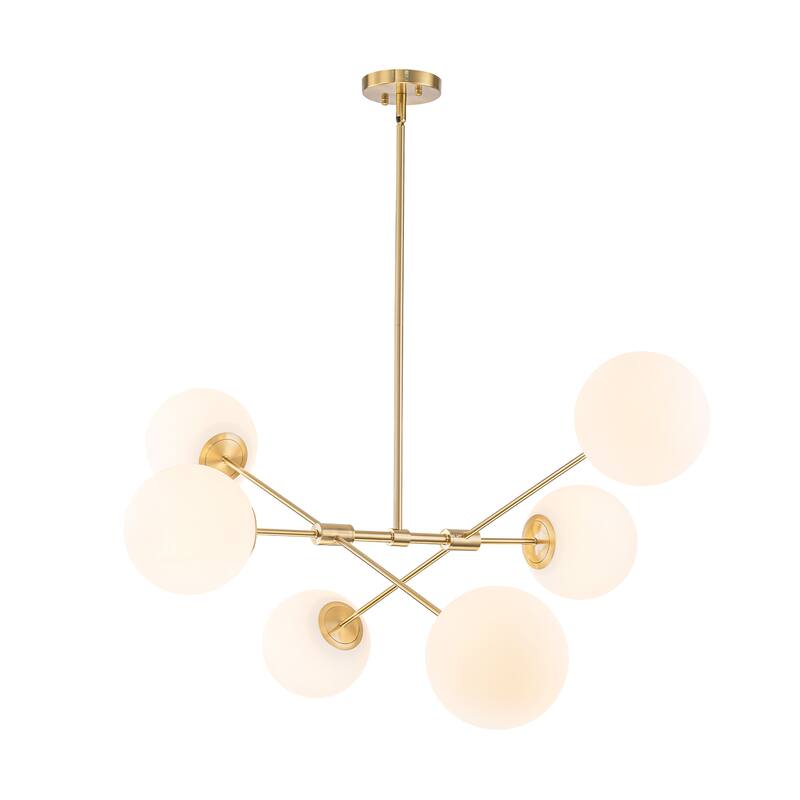6-Light Mid-Century Modern Brass and Glass Globe Sputnik Chandelier for Living Room - 6 Light