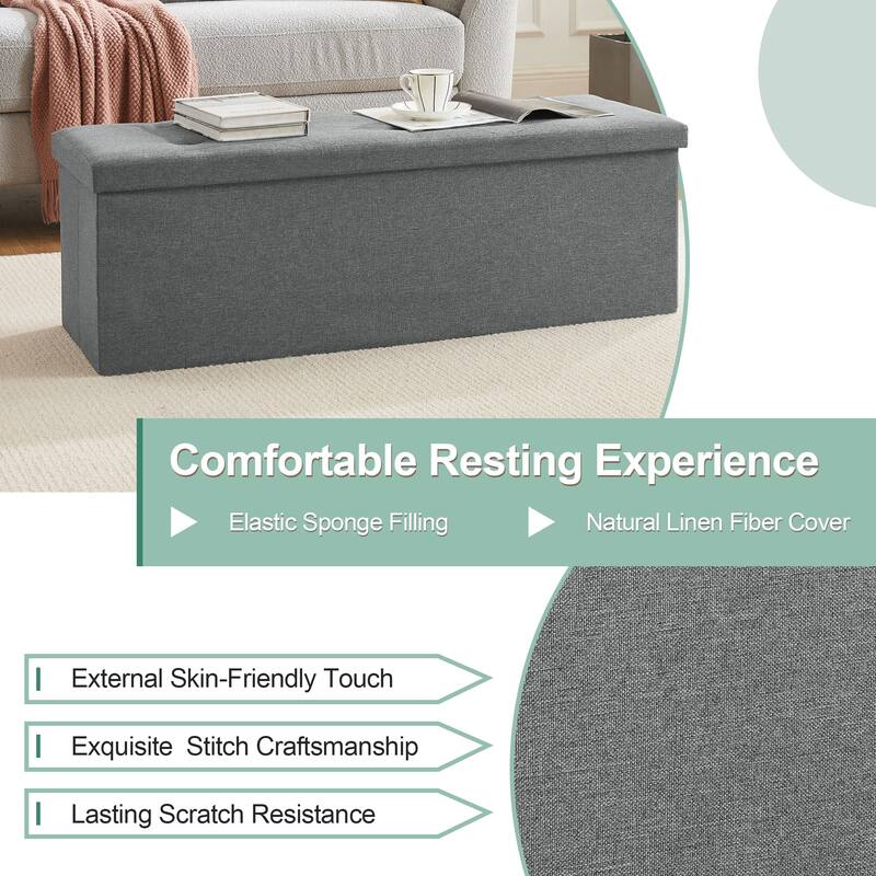 Javlergo 15" Foldable Storage Ottoman, Tufted Linen Foot Rest Stool/Seat Toy Chest