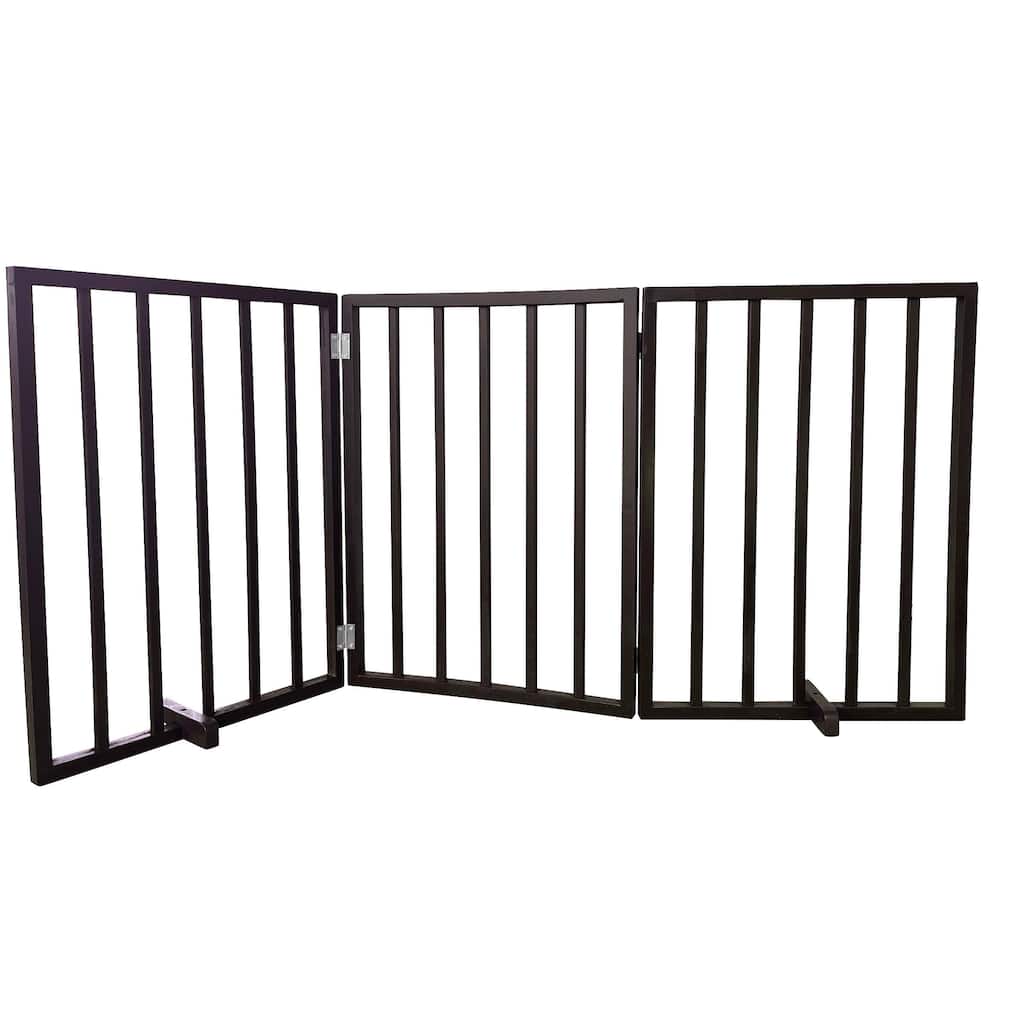 54 inch Freestanding 3-Panel Folding Wood Pet Gate - Brown - 54"Lx1"Wx24"H