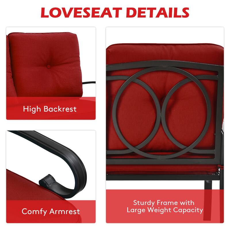 2PCS Patio Loveseat Bench Table Furniture Set Cushioned Chair