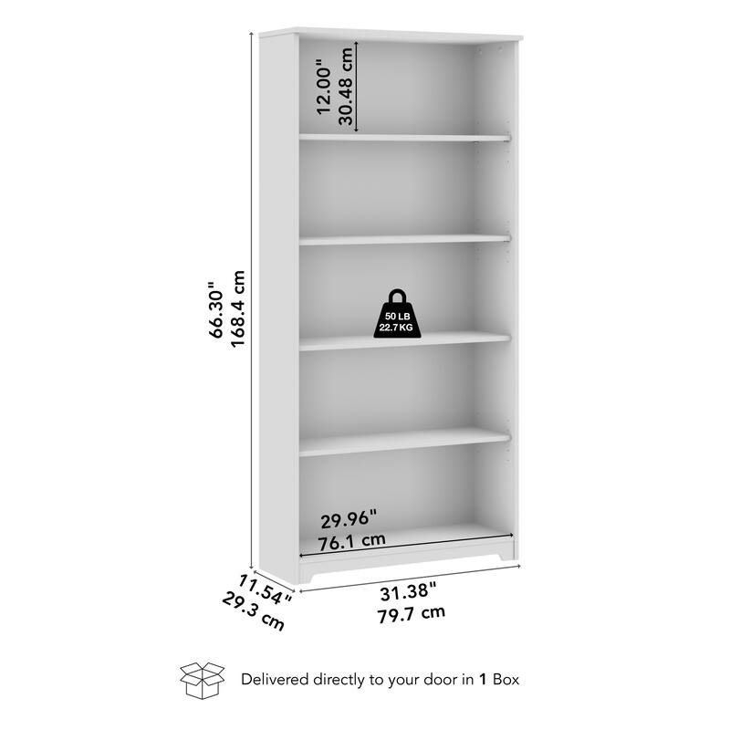 Bush Furniture Cabot Tall 5 Shelf Bookcase with Adjustable Shelves