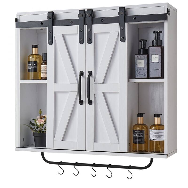 White Bathroom Wall Cabinet with Adjustable Shelves and Multi-Layer Storage for Small Space - 31” x 9” x 30”