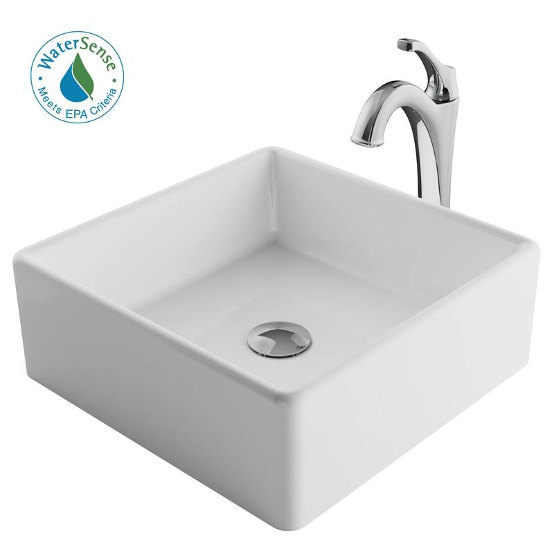 Kraus Elavo and Arlo 15" Vitreous China Vessel Bathroom Sink with 1.2 - Chrome