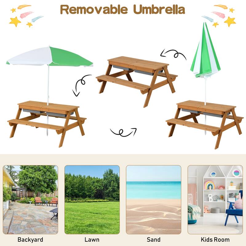 Costway 3-in-1 Kids Picnic Table Wooden Outdoor Sand & Water Table - See Details