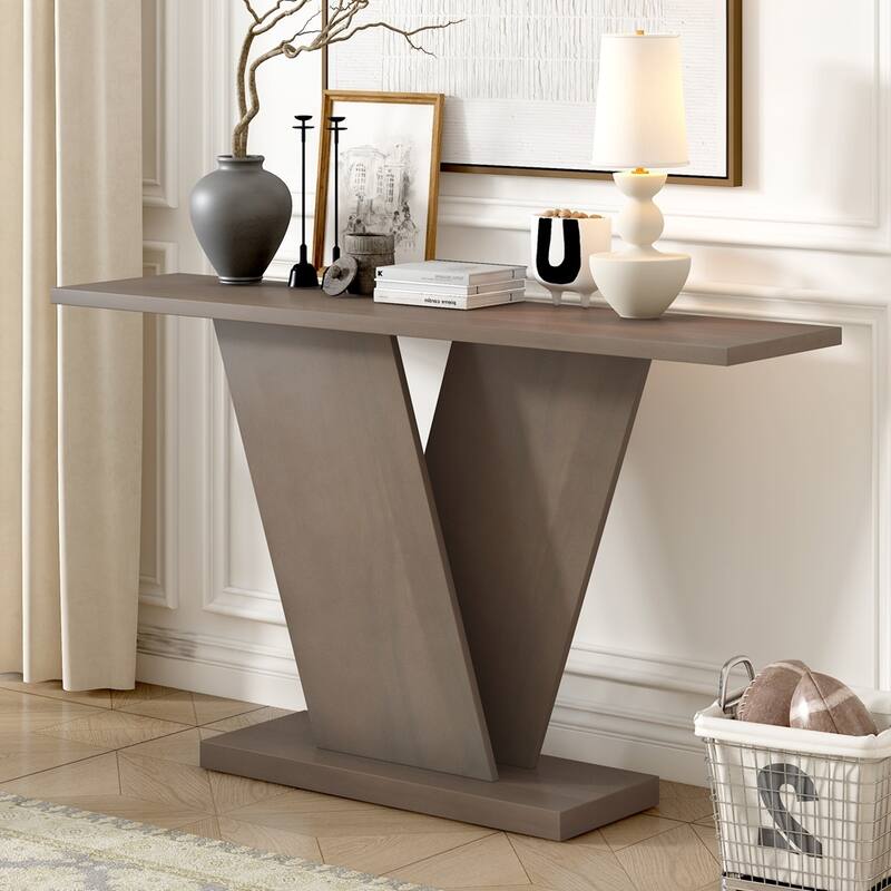 Classic Style V-Base Design Wood Console Table