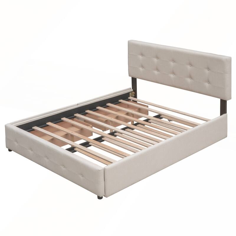 Upholstered Platform Bed with 2 Drawers and 1 Twin XL Trundle