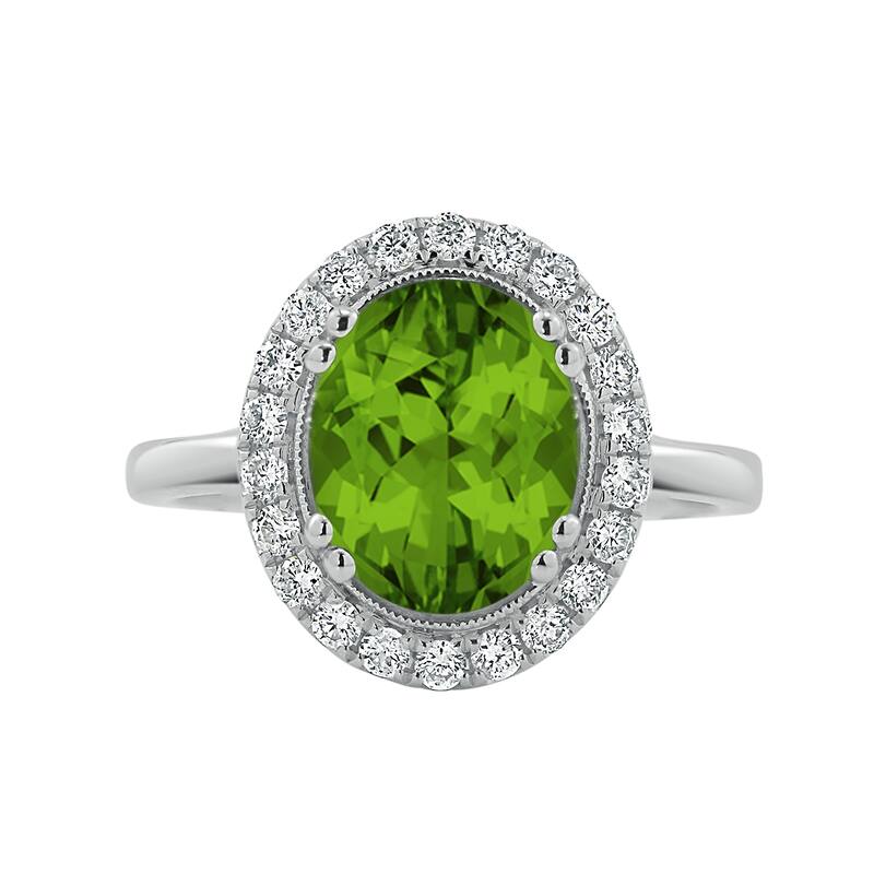 Auriya Vintage 2 5/8ct Oval Peridot and Halo Diamond Engagement Ring 1/3ctw 14k Gold