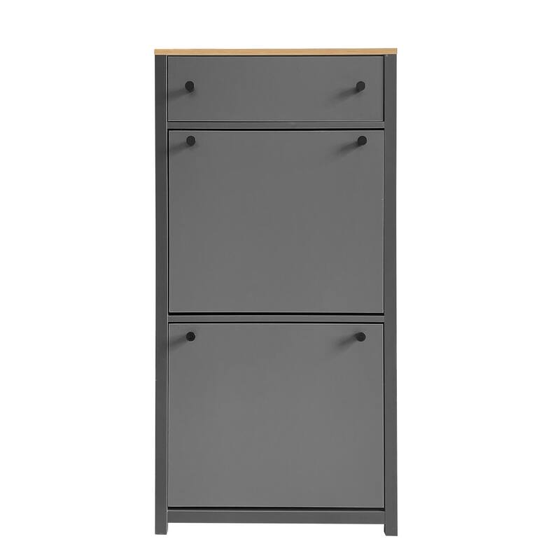 Entryway Organizer with 2 Drawers,Wood Grain Pattern Top Shoe Cabinet with Drawer, Free Standing Shoe Rack with Adjustable Panel