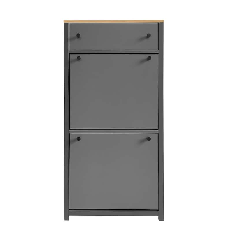 Narrow Shoe Storage Cabinet with 4 Flip Drawers and Adjustable Shelves, Up to 24 Pairs, Versatile Design for Entryway, Hallway