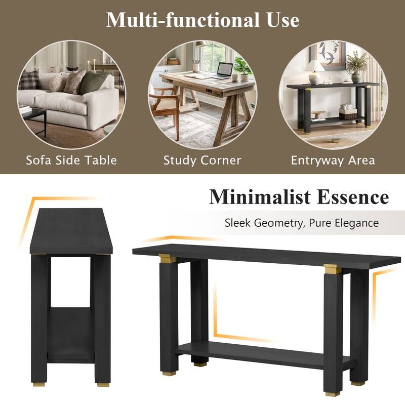 62.9" Modern Wooden Console Table with Built-in Shelf for Living Room