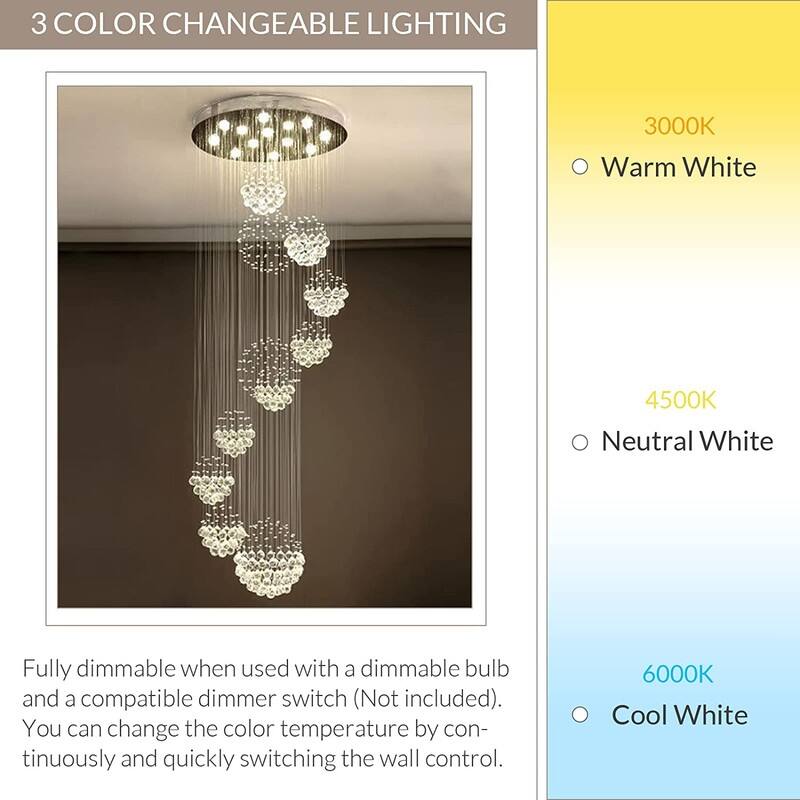 32 in. Modern Crystal Chandelier Chrome 2 Story Foyer Lighting 13-Light Flush Mount Foyer Lighting