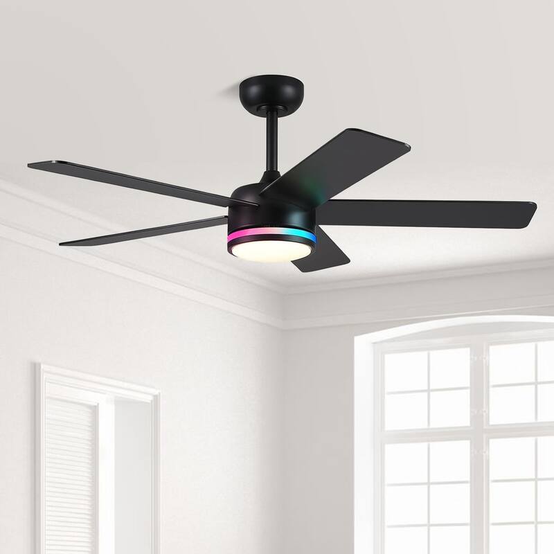 46 Inches Downrod Ceiling Fan with Light and Remote,Quiet DC Motor,Reversible Blades - 46 Inches