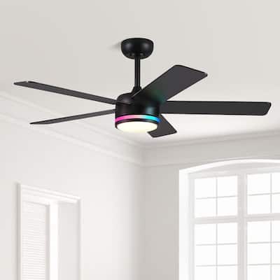 46 Inches Downrod Ceiling Fan with Light and Remote,Quiet DC Motor,Reversible Blades - 46 Inches