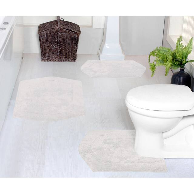 Home Weavers Waterford Collection Genuine Absorbent Cotton 3-Piece Bath Rug Set 17"x24", 21"x34", 20"x20" - Ivory