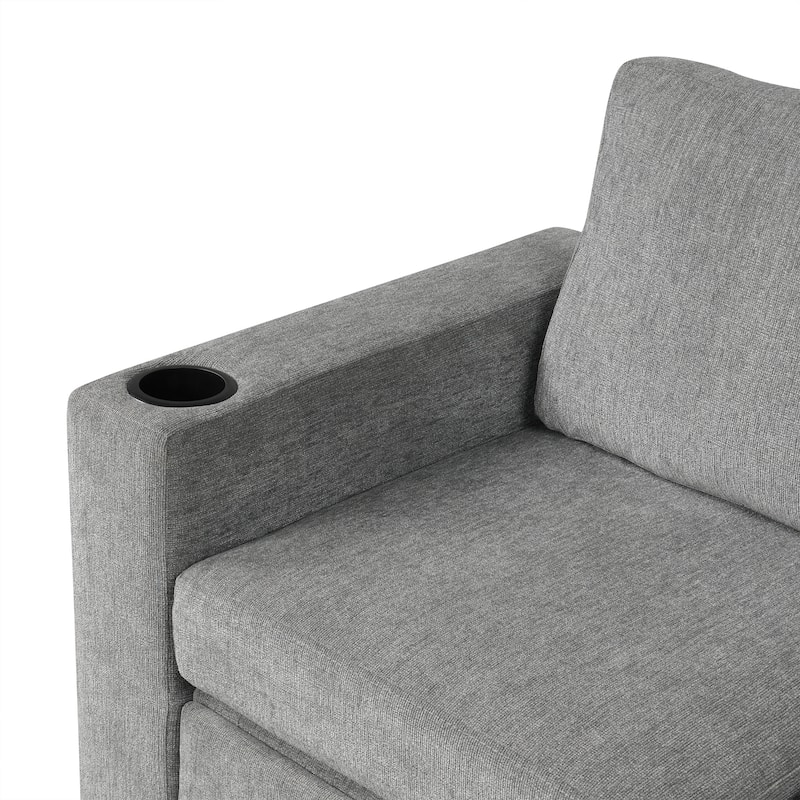 84.7" Chenille Modular Sectional Sofa with Pull-Out Sleeper, Storage Ottoman & USB Ports - Convertible U/L-Shaped Design