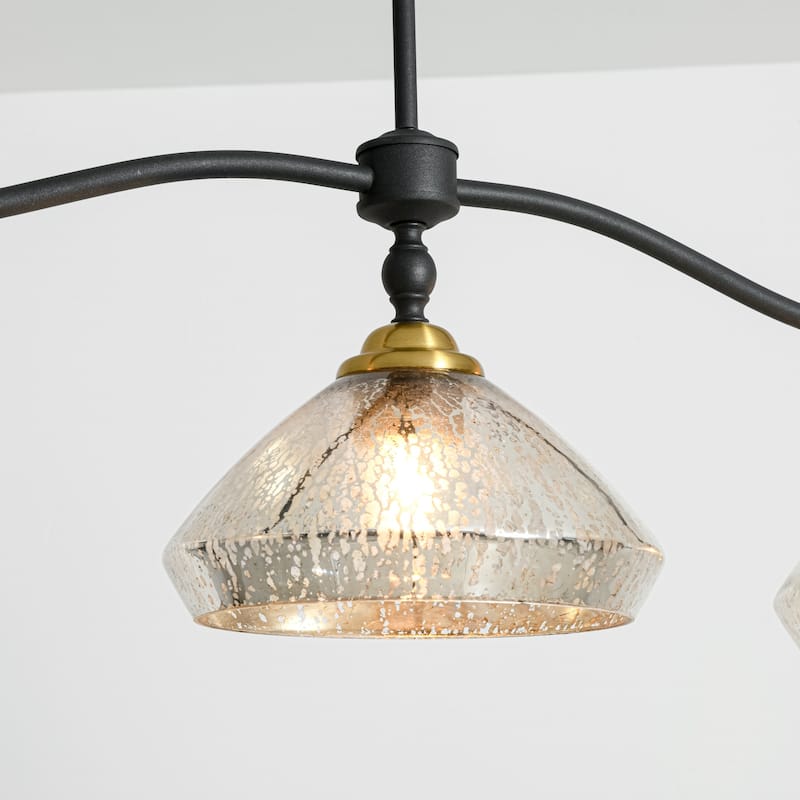 3-Light 39"Industrial Black Linear Island Lights for Kitchen with Antique Brass Color Dome Glass Shade