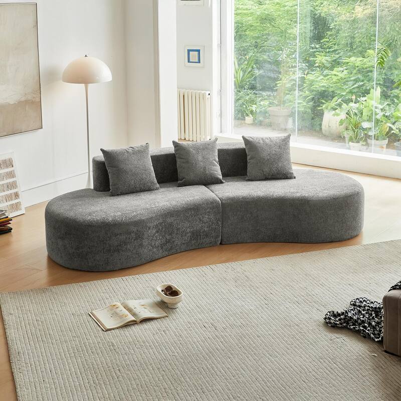 Curved Velvet Loveseat Sofa 5-Seat Sectional Couch Floor Chaise Lounge - Gray