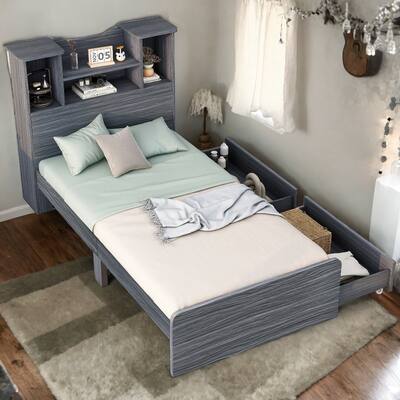 Twin Size Storage Platform Bed Frame with 2 Storage Drawers,LED Light