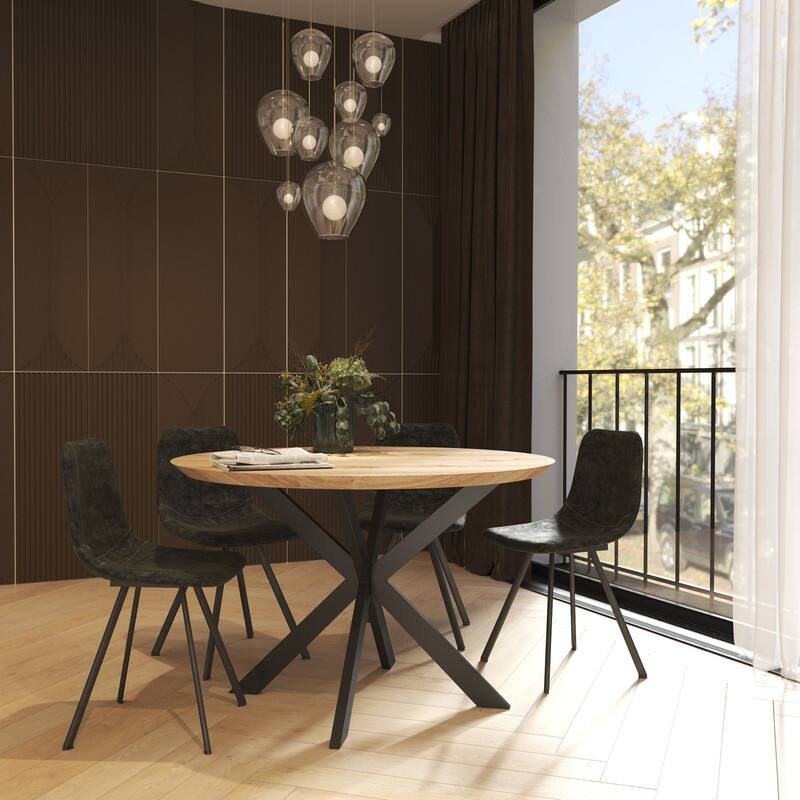 Markley Dining Chair with Leather Seat in Black Steel Legs, Scratch-Resistant, Ergonomic & Comfortable Modern Kitchen Chair