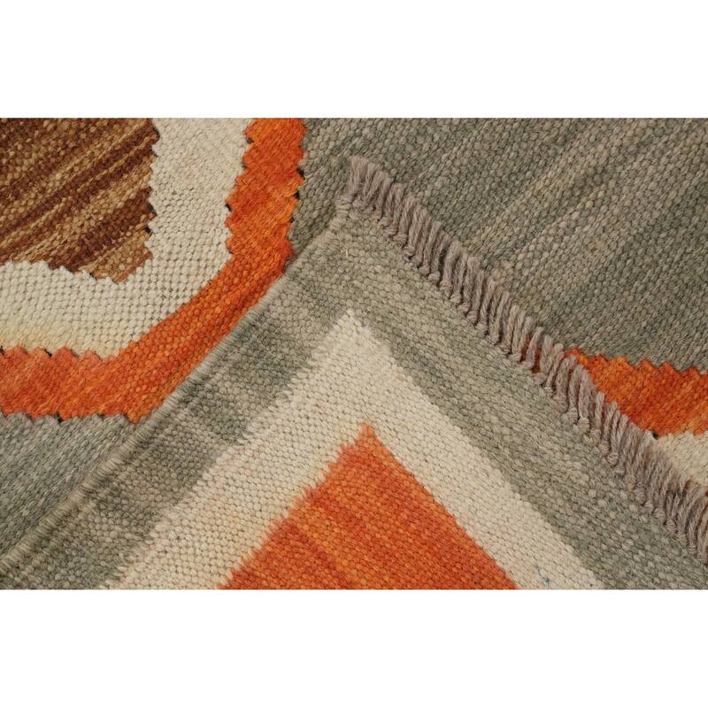 Hand Woven Oriental 100% Wool Carpet Southwestern Modern Greys & Charcoal Kilim Area Rug - 9' 0'' X 5' 8''