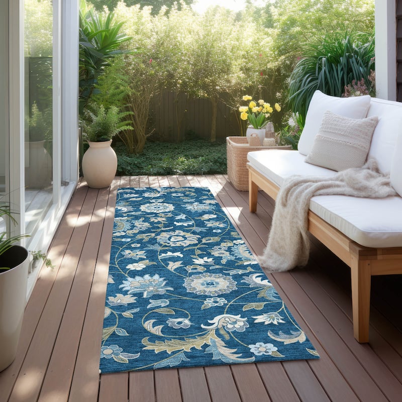 Machine Washable Indoor/ Outdoor Traditional Chantille Rug - Navy - 2'3" x 7'6"