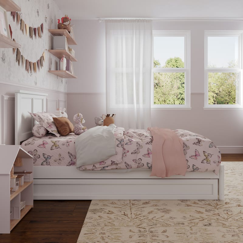 Felicity Twin Platform Bed with Panel Footboard & Twin Trundle in White