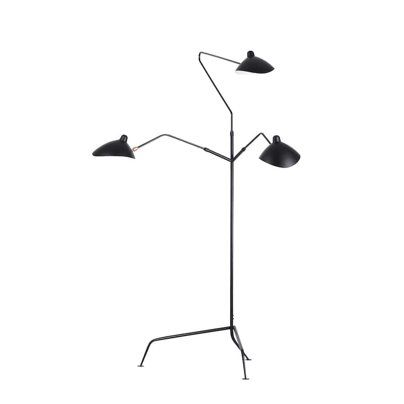 3 Swing Arm Contemporary Floor Lamp with Black Metal Shade - Black