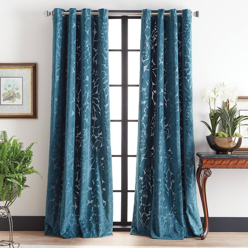 Martha Stewart Sherwood Velvet Grommet Curtain Panel Pair - 95-inch - Teal