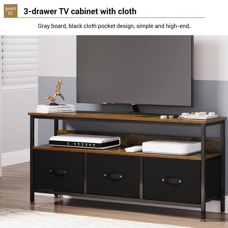 TV Stand Dresser for Bedroom with 3 Fabric Drawer Entertainment Center for 55 Inch Television